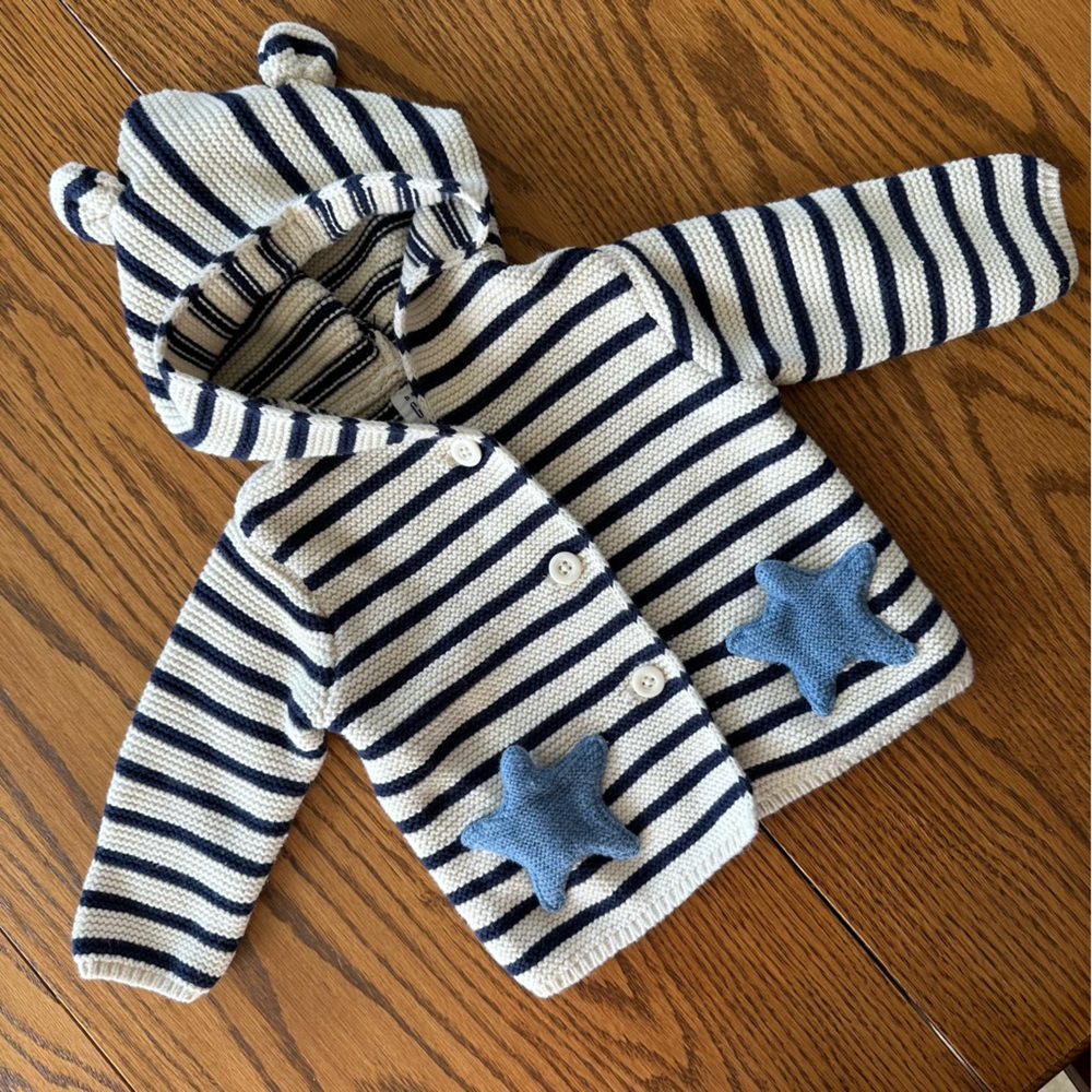 Gap Baby Bear Striped Cardigan with Star Pockets, size 3-6M